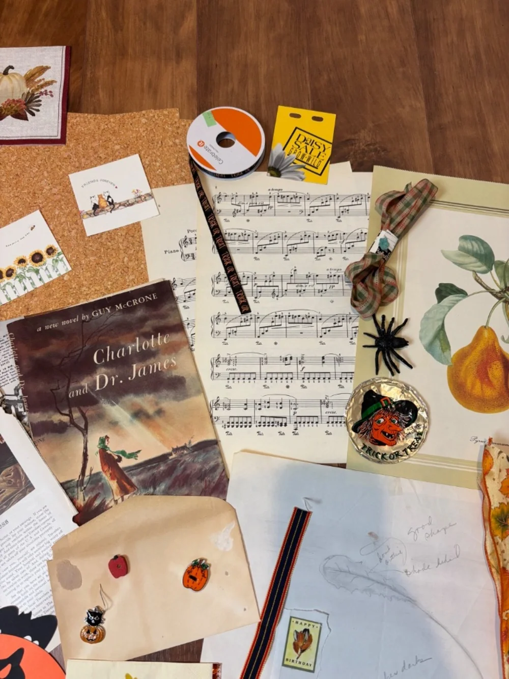 Lot of 50+ pieces Autumn Halloween-themed junk journal ephemera and craft items